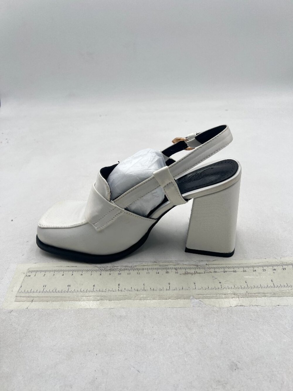 FOWT White Platform Square Toe Loafers Chunky High Heel Slingback Slip on Pumps